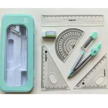 8pcs Geometric Compass & Ruler Set, Complete Math Drawing Tool Kit With Straight Ruler, Triangle Ruler, Protractor, Eraser And Replacement Leads, Portable Metal Storage Box, Practical School & Office Stationery For Students - A - View 7