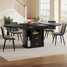 Extendable Dining Table, Dining Room Table, Kitchen Table, Round Dining Table, Extends To Oval, 118-158, Seats Up To 6 People, Three-Tier Storage, Walnut - Black + MDF - View 5