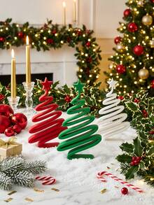 Tabletop Christmas Tree Decor, 3Pcs Mini Spiral Xmas Tree Figurine, Small Minimalist Christmas Ornament For Home Shelf Desk Table Centerpiece, Winter Holiday Party Indoor Decoration, Gift For Her - Christmas Tree Ornament - View 3