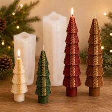 Geometric Christmas Tree Candle Mold, 3D Knitted Xmas Pine Tree Silicone Mold For DIY Scented Candle Making, Holiday Decor, Handmade Crafts And Gifts - Mold - View 7