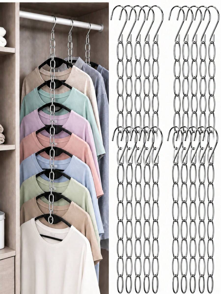 6pcs 7-Slot Metal Chain Hook, Space-Saving Foldable Organizer Rack, Multi-Hook Efficient Storage, Durable Wardrobe Accessory, Clothing Organization And Storage - Multicolor - View 1