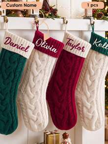 MerexSync 1pc Personalized Embroidered Christmas Stocking, Customized Knitted Family Sock, 2026 Holiday Sock, Can Embroider Name, Family Christmas Sock. Gift For Family, Gift For Children, Gift For Her, Christmas Stocking, Christmas Gift, Multi-Functional, Durable, Decorative, Reusable, Exquisite - Style B (Embroidered) - View 5