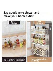 Basket Refrigerator Storage Rack, Laundry Room Organizer Rack, Storage Rack With Hanging Board Accessories, Suitable For Refrigerator, Microwave, Washing Machine, Refrigerator Storage, Refrigerator Storage, Refrigerator Magnetic Basket, Heavy Duty Structure, Home Storage Rack, Storage Basket. - Multicolor - View 4
