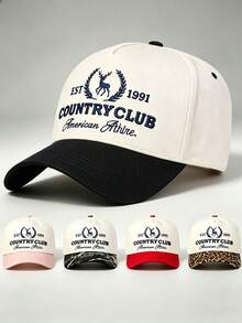 1pc Men Hat 'Deer Wreath Badge' Embroidered Fitted Hat , Adjustable Hat, Perfect For Parties, Get-Togethers, Running, And Sun Protection - Multicolor - View 2