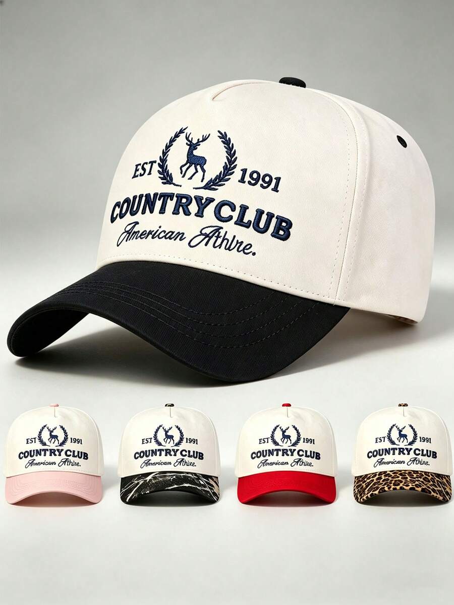 1pc Men Hat 'Deer Wreath Badge' Embroidered Fitted Hat , Adjustable Hat, Perfect For Parties, Get-Togethers, Running, And Sun Protection