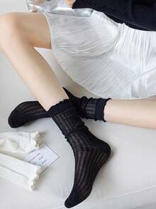 4 Pairs Ballet Style Ruffle Mid-Calf Socks, Breathable Mid-Calf Socks For All Seasons - Multicolor - View 7
