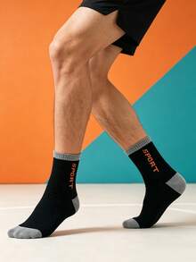 1/5/10 Pairs Random Men's Sport Letter Socks, Colorblock Running Socks, Outdoor Fitness Socks - Multicolor - View 5