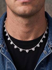 1pc Men's Hip Hop Shiny Copper Color Zirconia Heart Necklace, Micro-Pave Tennis Necklace, Men's Autumn Street Party Birthday Gift Jewelry - White - View 1