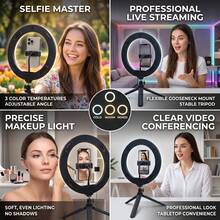 Borriig 12 Inch Desktop Ring Light With 19cm Tripod And Phone Holder, 3 Color Modes Dimmable Beauty Fill Light, Suitable For Live Streaming, Selfie, Makeup - 12-inch Ring Light + 19cm Bracket - View 4