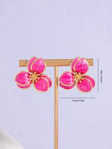 Colorful Oil Drop Flower Stud Earrings, Double Layer Petal Earrings, Minimalist Design Earrings - Style 1 - View 2
