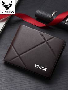 VINCESS Men's Genuine Leather Wallet, Fashionable Slim Card Holder With Multiple Card Slots And RFID Blocking, Geometric Design, Casual Fashion For Daily Use, Perfect Gift For Men On Holidays And Valentine's Day - Black - View 10