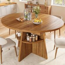 Extendable Dining Table, Dining Room Table, Kitchen Table, Balcony Table, Round Dining Table, Extendable To Oval, 110-150, Seats Up To 8 People, Dark Brown - Dark Brown + MDF - View 4