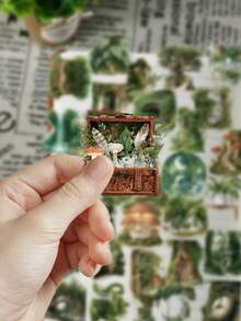 50pcs Forest Theme Green Stickers For Diary, Scrapbook, Planner, Luggage, Phone Case, Journal, Tablet, Skateboard, Guitar, Holiday Decoration, Self-Adhesive Sealing Stickers - Forest Green - View 5