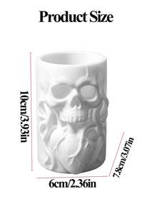 Skull Heart Embossed Makeup Brush Bucket Multifunctional Desktop Cosmetic Box Halloween Christmas Decor Vanity Rack Pen Holder Dual Use Dark Resin Beauty Organizer Gift - Multicolor - View 5