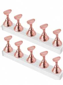 Juego de 2 piezas - Soporte de exhibición de arte de uñas, Juego de soporte de arte de uñas (solo base), Soporte de arte de uñas de presión, Torre de mano de práctica de arte de uñas, Soporte de arte de uñas pre-pintado, Estante de exhibición de arte de uñas, Juego para principiantes de salón de uñas en casa (Rosa) - Multicolor - Ver 1