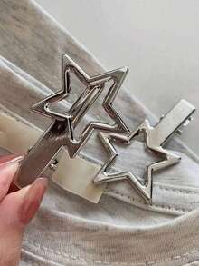2pcs Women's Star Metal Bangs Clips, Casual Short Hair Hair Clips, Date Side Clips, Five-Point Star Pair Clips, Simple Versatile Star Hair Clips For Women Side Bangs Clip - Silver - View 4