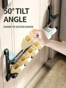 1pc Multi-Layer, No-Drill Shoe Rack Behind Doors; Wall-Mounted Shoe Storage Rack; Foldable Shoe Cabinet With Adjustable Slope; Space-Saving; Suitable For Bedrooms, Dormitories, Hallways, And Apartments. - Multicolor - View 11