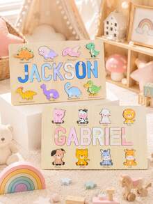 Customized Name Puzzle, Personalized Letter Puzzle, Cute Animal And Dinosaur Theme, Home Learning Activity, Customized Wooden Letter Puzzle, Customizable - Style a - View 6