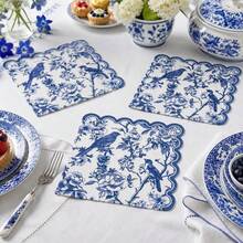 Disposable Paper Napkins, Chinese Blue Bird Floral Pattern, Vintage Blue And White Floral Bird Design Guest Hand Towels, Suitable For Oriental Weddings And French Garden Party Table Decor - Blue - View 4