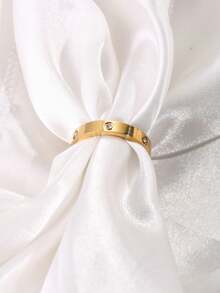 1pc Stainless Steel 18K Gold Plated Polished Dot Rhinestone Ring, Minimalist Style Suitable For Commute Formal Wear, Daily Casual Outfit Accessory - Polished Polka Dot Rhinestone Ring - View 7