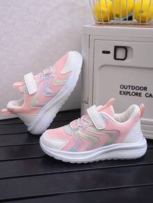 Pink Mesh Kids' Sports Shoes, Lightweight Soft Sole, Non-Slip, Easy On/Off With Hook And Loop - Pink - View 3