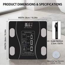 Smart Bluetooth Body Fat Scale – USB-C Charging, LED Display, Tracks Weight, BMI, Body Fat Percentage, And Muscle Mass – Suitable For Home Gym And Bathroom Use. - Black - View 3