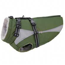 Small Dog Winter Jacket With Built-In Chest Straps, Fleece-Lined For Warmth, Reflective High Neck Design, Suitable For Cold Weather Dog Snow Clothing - Dark Green - View 17