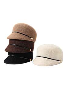 Women's Beanie Hat, Autumn/Winter Warm Baseball Cap, Vintage Elegant Leather Decor With Metal Buckle - Berets - View 2
