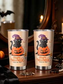 1pc/5pcs 20oz Halloween Stainless Steel Insulated Coffee Mug With Clear Drinking Lid, Cute Ghost Bat Spider Web Print Travel Cup, Sweet Halloween Water Cup, Large Capacity Iced Coffee Cup, Birthday Holiday Gift For Boyfriend, Couple Water Cup, Holiday Party Gift - Multicolor - View 8