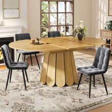 Extendable Dining Table, Dining Room Table, Kitchen Table, Balcony Table, Wooden Dining Table Round Dining Table, Extends To Oval, 118-158, Seats Up To 6 People, Wood - Natural + MDF+Metal - View 3