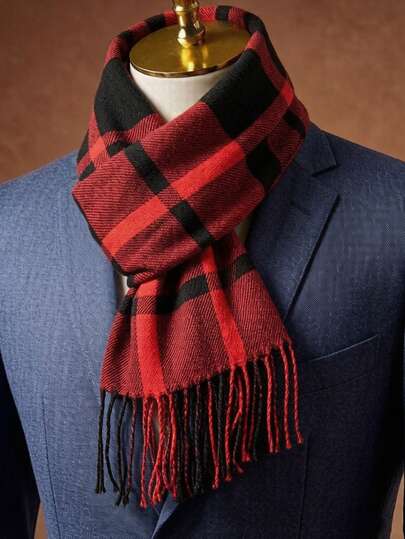 1pc Men's Business Shawl Scarf 180*30CM Fashion Tassel Neck Scarf Plaid Classic Scarf Popular Warm Shawl Unisex Wearable Shawl New Printed Scarf