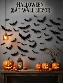 36pcs 3D Realistic Paper Bats Wall Decor, Black Bat Stickers, Halloween Cos Party Home Background Decoration - Multicolor - View 1