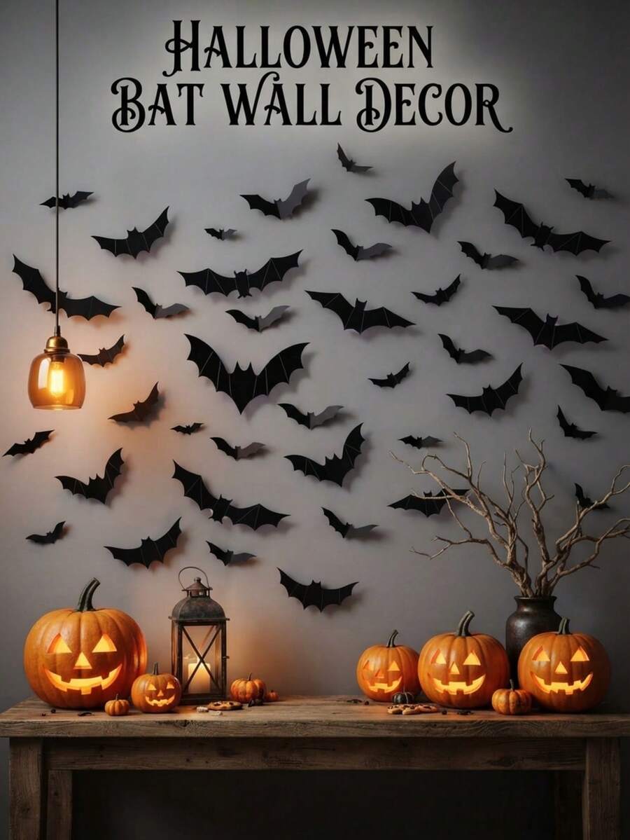 36pcs 3D Realistic Paper Bats Wall Decor, Black Bat Stickers, Halloween Cos Party Home Background Decoration - Multicolor - View 1
