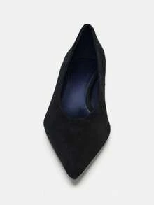 2026 New Plus Size Women's Pointed Toe V-Neck Thin Low Heel Slip-On Elegant Low Vamp Pumps - Black - View 3