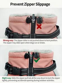 Small Dog Winter Jacket With Built-In Chest Straps, Fleece-Lined For Warmth, Reflective High Neck Design, Suitable For Cold Weather Dog Snow Clothing - Coral Pink - View 7