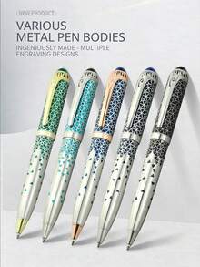 1pc Luxury Retractable Metal Ballpoint Pen, Exquisite Geometric‑Carved Decorative Writing Pen, Smooth‑Writing Office Signature Roller Pen, Portable Elegant Gift Pen For Business, School & Daily Use - Multicolor - View 6