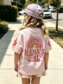 Baby Girls Minimalist "Mama's Girl" Letter Print Crew Neck Short Sleeve Cute Tee - Pink - View 2