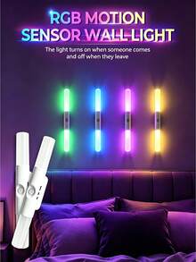 DIY Modular RGB Motion Sensor Wall Light, Rechargeable Multi-Color Changing LED Light Strip, No Drilling No Wiring Human Body Sensor Night Light, With Emergency Lighting Function, Suitable For Bedroom, Gaming Room, Hallway, Stairs, Wardrobe, Cabinet Decoration - White - View 10