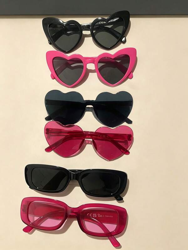 6pcs Women's Party Glasses Set, Heart-Shaped, Square, Narrow Rectangular Fashion Glasses, Costume Glasses For Photo Booth Party Decor