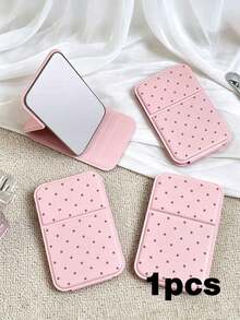 1/2pcs Polka Dot Mini Foldable Makeup Mirror With Stand, Rectangular Portable Desktop Makeup Mirror, Minimalist Style, Pink/Green/White/Black, Suitable For Travel And Daily Use, Back To School Essential, Ideal Gift For Friends, Family And Teachers - Multicolor - View 12