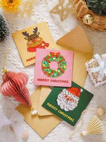 6pcs/Set - Santa Claus Kraft Paper Envelope Card Set, Featuring Christmas Tree, Wreath, Snowman, Reindeer Elements, Suitable For Christmas Party, Party Decoration, Holiday, Birthday, Invitation, Wedding, Email And More - View 6