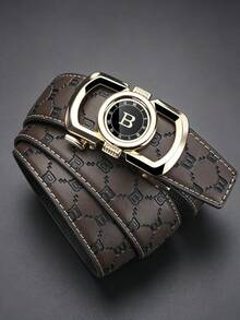Men's Zinc Alloy Letter Automatic Buckle Belt, Men's Elegant Business Belt, Minimalist Multifunctional Belt For Daily And Formal Clothing. - Multicolor - View 4