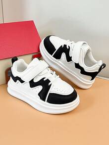 Toddler Thick Sole Sports Shoes Layered Wave Patchwork Soft Bottom Shock Absorbing Hook & Loop Baby Outdoor Shoes - Black - View 3