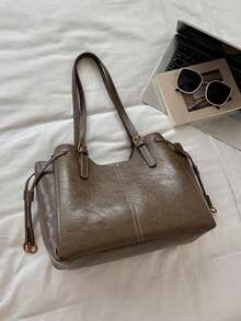 Large Capacity Retro Elegant Practical Texture Tote Bag, Stylish, Simple And Atmospheric Style, Suitable For Friends' Gatherings And Dates. - Brown - View 11