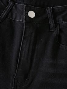 Women's Black Denim Wide Leg Pants, Button Decor, Long Casual Style, Medium Stretch Fabric, Comfortable All Day - Black - View 5