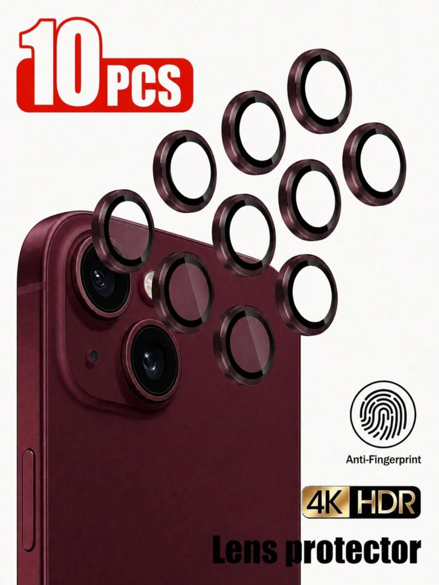 XINHONGYU 10pcs Deep Cherry Red Phone 18 Pro Max/Phone 18 Pro/Lens Protector Film Compatible With Phone 17 Pro Max, Anti-Drop Anti-Scratch, Fits Phone Case, Easy Installation, Made Of 9H Tempered Glass, Camera Protection Accessory, Compatible With 17Pro Max/17Pro/17Air/16Pro Max/16Pro/16Plus/16/15/14/13/12/11, Phone Accessory, Also Suitable As Gift For Friends And Family - Deep Red - View 1