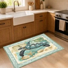 1pc Turtle Pattern Printed Faux Cashmere Kitchen Mat, Absorbent Kitchen Floor Mat, Kitchen Carpet, Long Runner Rug, Sink Front Mat, Suitable For Kitchen, Bathroom, Entryway, Hallway, Laundry Room And Home Decor - Multicolor - View 5