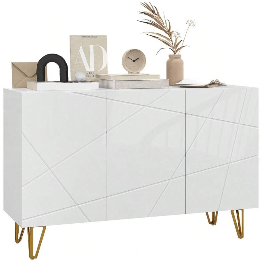 Modern Luxe High Gloss Sideboard, With Hairpin - White On-Site - 1 - View 1