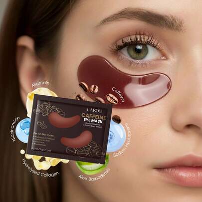 Mascarilla de ojos LAIKOU con cafeína anti-ojeras y anti-bolsas, 6g de parches hidratantes de colágeno para debajo de los ojos, tratamiento revitalizante y suavizante para el cuidado diario de los ojos, producto de belleza popular para el cuidado de los ojos