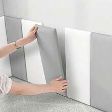 A Set Of 5 Self-Adhesive Wall Panels, Available In Black, White, And Gray, Specially Designed For Headboards. Self-Adhesive Soft Bedside Panels, Soundproof And Collision-Resistant Wall Panels, Removable Without Glue, Perfect For Decoration. - Soft Pack Of 5 - View 10